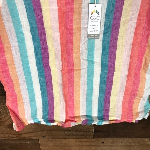 C&C California 100% linen top striped colorful boho - Picture 4 of 7